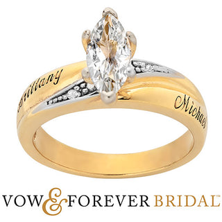 14K Gold over Sterling Marquise White Topaz and Diamond Name Wedding Ring