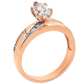 14K Rose Gold over Sterling Marquise White Topaz and Diamond Name Wedding Ring