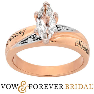 14K Rose Gold over Sterling Marquise White Topaz and Diamond Name Wedding Ring