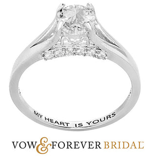 Platinum over Sterling Brilliant White Topaz Engraved Wedding Ring