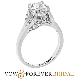 Platinum over Sterling Brilliant White Topaz with Leaf Detail Engraved Wedding Ring