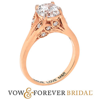 14K Rose Gold over Sterling Brilliant White Topaz with Leaf Detail Engraved Wedding Ring