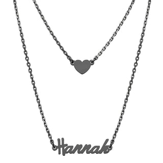 Stainless Steel Mini Name and Heart Layered Double Necklace