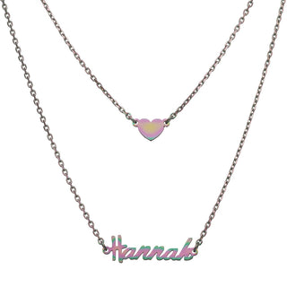 Stainless Steel Mini Name and Heart Layered Double Necklace