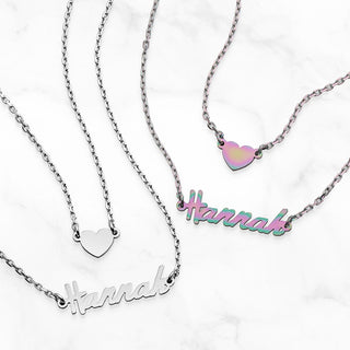 Stainless Steel Mini Name and Heart Layered Double Necklace