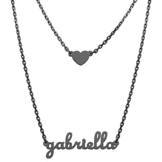 Stainless Steel Lowercase Mini Name and Heart Layered Double Necklace