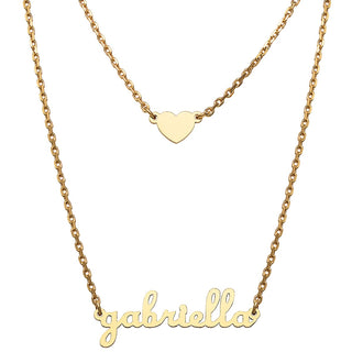 Stainless Steel Lowercase Mini Name and Heart Layered Double Necklace