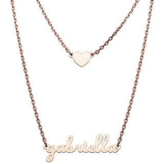 Stainless Steel Lowercase Mini Name and Heart Layered Double Necklace