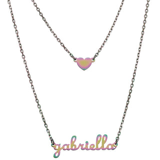 Stainless Steel Lowercase Mini Name and Heart Layered Double Necklace