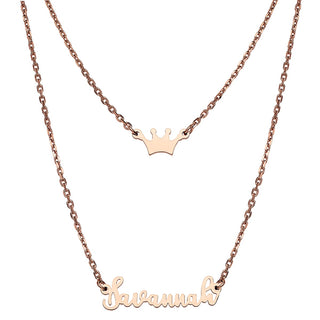 Stainless Steel Mini Name and Crown Layered Double Necklace