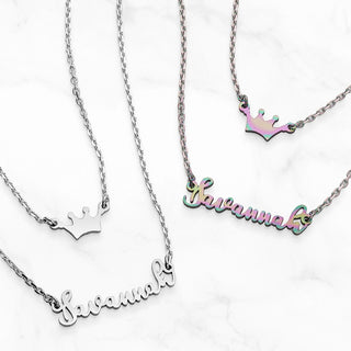 Stainless Steel Mini Name and Crown Layered Double Necklace