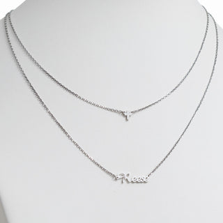Stainless Steel Mini Name and Cross Layered Double Necklace