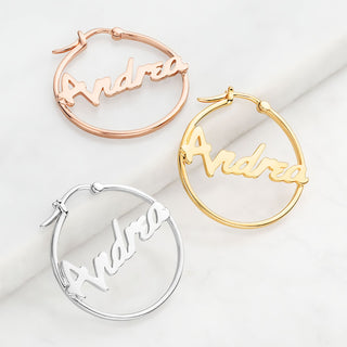Personalized Bold Script Name Small Hoop Earrings