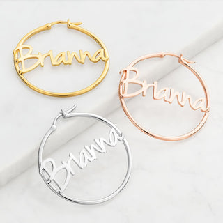 Personalized Name Medium Hoop Earrings