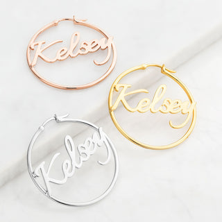 Personalized Script Name Small Hoop Earrings