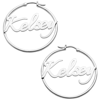 Personalized Script Name Medium Hoop Earrings