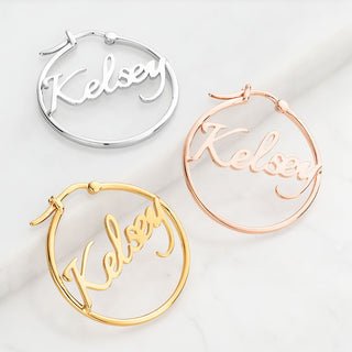 Personalized Script Name Medium Hoop Earrings