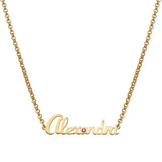 Personalized Mini Script Name with Birthstone Necklace