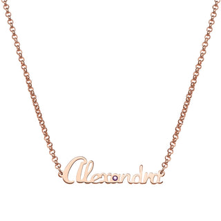Personalized Mini Script Name with Birthstone Necklace