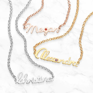 Personalized Mini Script Name with Birthstone Necklace