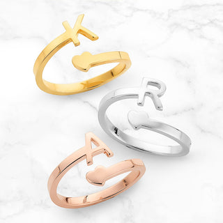 14K Rose Gold Plated Initial and Heart Bypass Ring