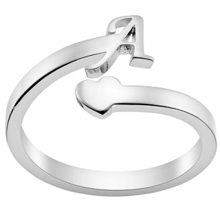 Silver Plated Script Initial and Heart Bypass Ring