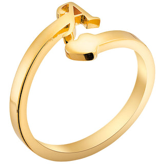 14K Gold Plated Script Initial and Heart Bypass Ring