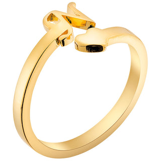 14K Gold Plated Script Initial and Heart Bypass Ring