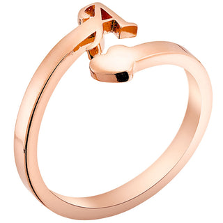 14K Rose Gold Plated Script Initial and Heart Bypass Ring
