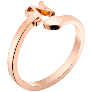 14K Rose Gold Plated Script Initial and Heart Bypass Ring