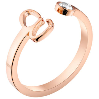 14K Rose Gold Plated Script Initial and Birthstone Open Ring