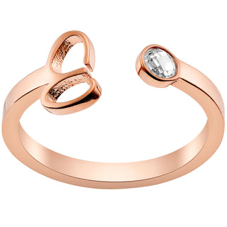 14K Rose Gold Plated Script Initial and Birthstone Open Ring