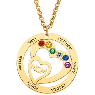 Personalized Plated Engraved Name and Birthstone with Mom Heart Necklace