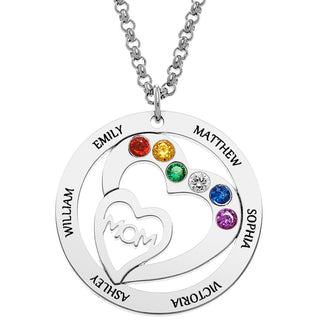 Personalized Plated Engraved Name and Birthstone with Mom Heart Necklace