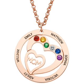 Personalized Plated Engraved Name and Birthstone with Mom Heart Necklace