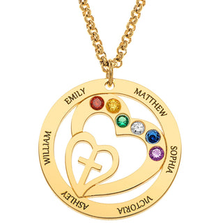 Personalized Engraved Name and Birthstone with Cross Heart Necklace