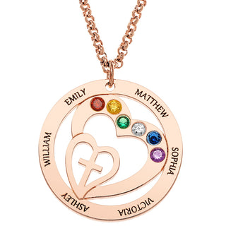 Personalized Engraved Name and Birthstone with Cross Heart Necklace