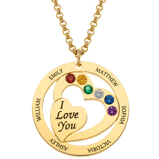 Personalized Engraved Name and Birthstone with I Love  You Heart Necklace