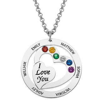Personalized Engraved Name and Birthstone with I Love  You Heart Necklace
