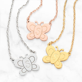 Personalized  Engraved Initial Butterfly Necklace