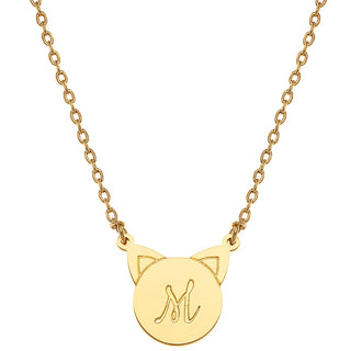 Personalized Engraved Initial Cat Necklace