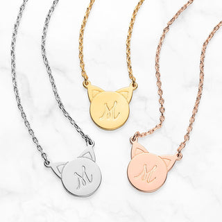 Personalized Engraved Initial Cat Necklace