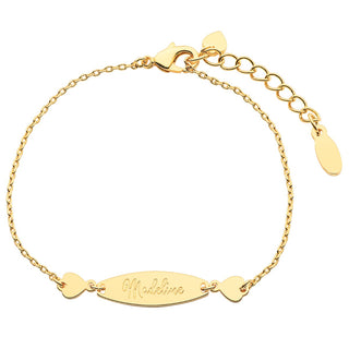 Personalized Engraved Name Mini Oval with Hearts ID Bracelet