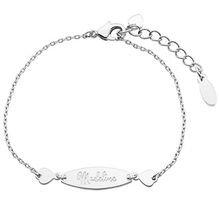 Personalized Engraved Name Mini Oval with Hearts ID Bracelet