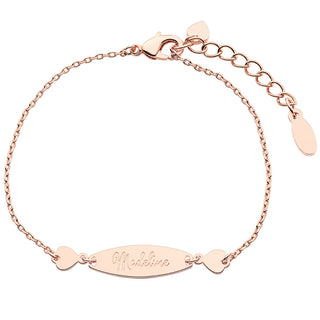 Personalized Engraved Name Mini Oval with Hearts ID Bracelet