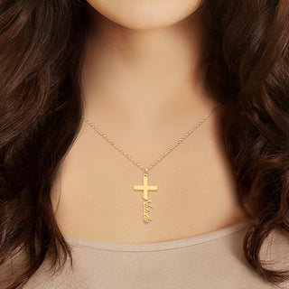 Sterling Silver Script Name Cross Necklace