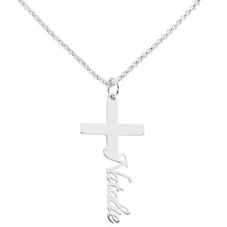 Sterling Silver Script Name Cross Necklace