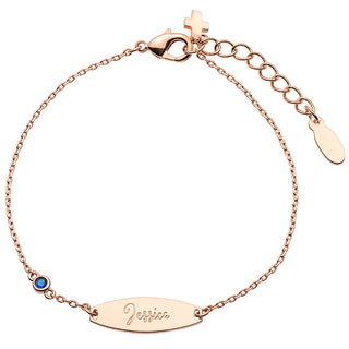 Personalized Plated Engraved Name Mini Oval With Birthstone and Cross ID Bracelet