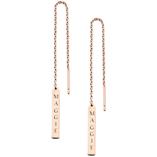 Engraved Name Mini Bar Threader Earrings