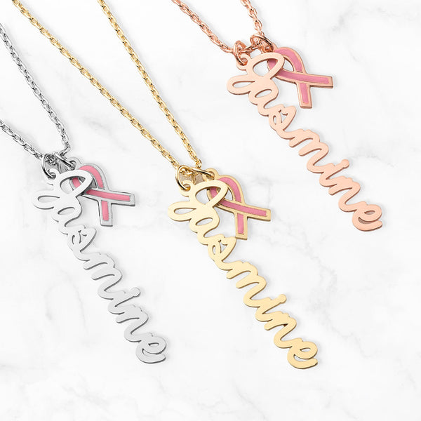 Awareness Ribbon With Name Cluster Necklace – Limoges Jewelry